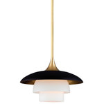 Hudson Valley Lighting - BARRON 1010-AGB 1 Light Pendant, Aged Brass - In the first half of the twentieth century, Danish architects attempted to address the issue of glare inherent in electric light. In our Barron family, we apply the solution they came up with-layered, curved shades-to light fixtures with a floral bent. A finely textured black on the outside and a metal finish on the inside, Barron's shades are a visual delight in person. Opal-etched diffusers nested in pairs within each shade further soften and diffuse the light.