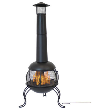 Sunnydaze 66" Chiminea Wood-Burning Fire Pit Steel Black and Rain Cap