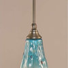 Toltec Lighting Stem Mini Pendant, 5.5" Teal Crystal Glass