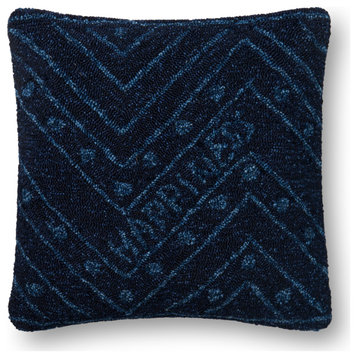 Ellen DeGeneres Crafted by Loloi In/out Navy Happiness Pillow 22"x22", Polyester