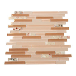 Glossy Dark and Light Pink with Sea Shell Pieces Random Brick Pattern Mosaic Til - Home Decor