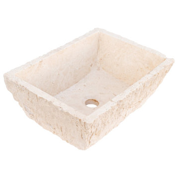 Troia Light Rustic Natural Stone Vessel Sink Hand Chiseled Exterior