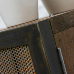 Louisa Reclaimed Scaffolding Board Media Unit with Slatted Wood and Steel Doors - Media Cabinets