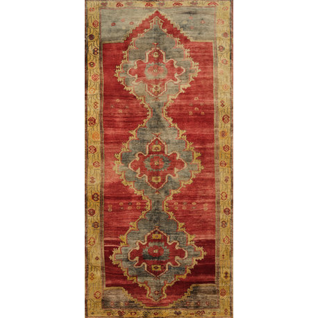 One-of-a-Kind Hand Knotted 5'2x"11' Red/Gold Oriental Area Rugby Loloi