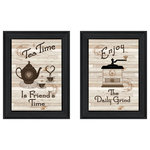 Trendy Decor4U - "Enjoy Tea Time" 2-Piece Vignette by Millwork Engineering, Black Frame - Enjoy Tea Time is a 2 piece grouping of coffee and tea kitchen decor by the designers at Trendy D cor 4U, in matching 11 x 15 black frames. This attractive set includes "Tea Time is Friend's Time" with a teapot and teacups, and "The Daily Grind" which shows an antique hand crank coffee grinder. The surface of the prints are textured with a fade resistant coating so no glass is necessary. Arrives ready to hang. Made in the USA by skilled American workers.