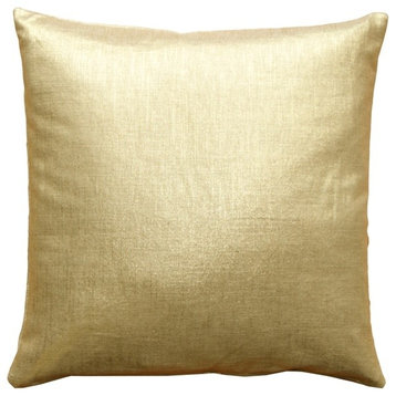 Pillow Decor - Tuscany Linen Metallic Throw Pillow, Gold, 16" X 16"