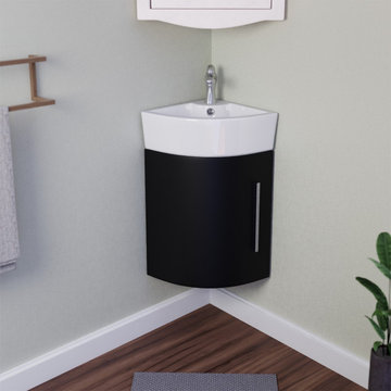 White and Black Wall Mount Corner Bathroom Sink Vanity Cabinet Faucet and Drain