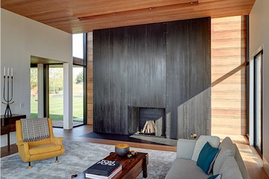 Example of a trendy living room design in New York