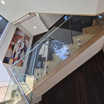 Project #129 | Modern White Oak Staircase with Slanted Risers
