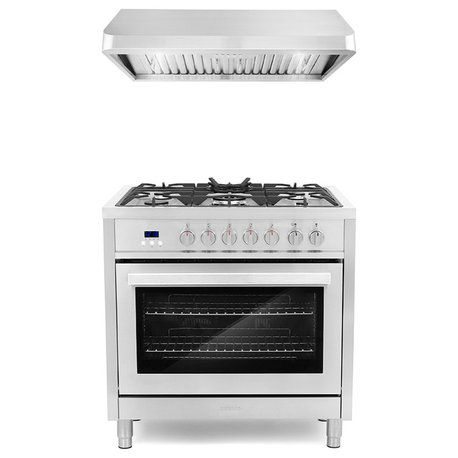 2-Piece Kitchen, 36" 240V Dual Fuel Range and 36" Under Cabinet Range Hood