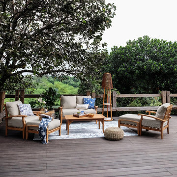 Caterina Teak Wood 7 Piece Patio Conversation Set with Beige Cushion - Cambridge