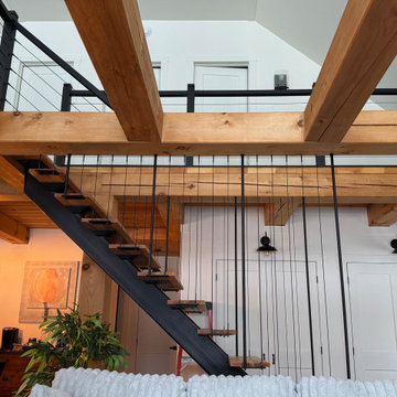 Black inox cable railing project in Greater Montreal, Canada