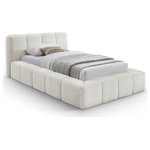 Meridian Furniture - Carlin Upholstered Bed, Cream, Twin, Chenille Fabric - Upgrade your bedroom with the Carlin cream chenille twin bed, showcasing a unique yet elegant frame with channel tufting. This bed effortlessly combines contemporary style with practical design. Its smooth, velvety texture and refined details create a striking centerpiece, embodying both exquisite taste and timeless beauty.