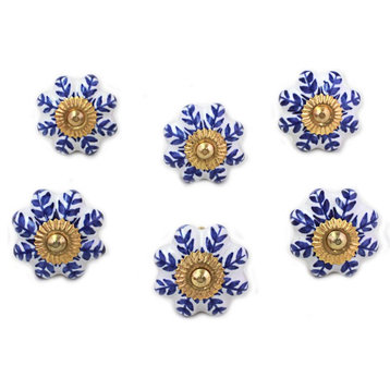Blue Sunshine, Set of 6 Ceramic Cabinet Knobs, India