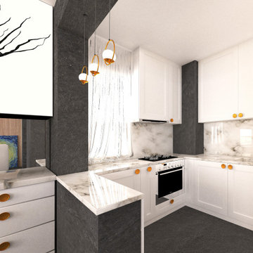 Grey and white kitchen