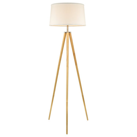 Kira Home Grace 61" Mid Century Tripod LED Floor Lamp, 9W Bulb, White Fabric