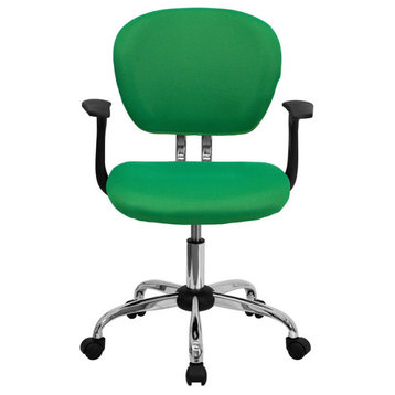 Mid-Back Mesh Swivel Task Chair with Chrome Base and Arms, Green