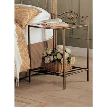 Bowery Hill Glass Top Nightstand in Antique Brushed Gold