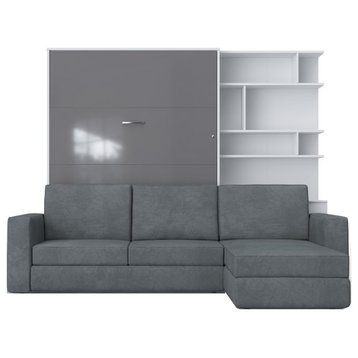 Invento Vertical Wall Bed, Sofa, Bookcase, Bed - White/Grey; Sofa - Grey