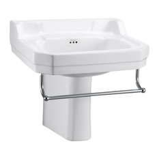 Burlington Edwardian 56 cm Basin, Semi Pedestal, Chrome Rail/2-Tap Hole Options