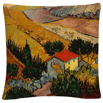 Vincent Van Gogh 'Landscape With House' 16"x16" Decorative Throw Pillow