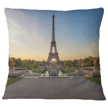 Wide View of Paris Paris Eiffel Towerat Sunrise Cityscape Throw Pillow, 18"x18"