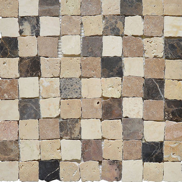 12"x12" Marble Mosaic Tile, Rabat Collection, Plaza, Square, Tumbled, Set of 50