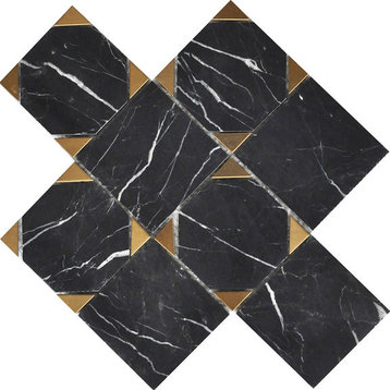 Mosaic Tile Marble With Metal for Floors Walls, Black Gold