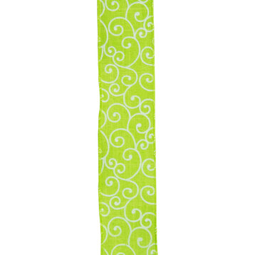 Green and White Swirl Wired Spring Craft Ribbon 2.5"x10 Yards
