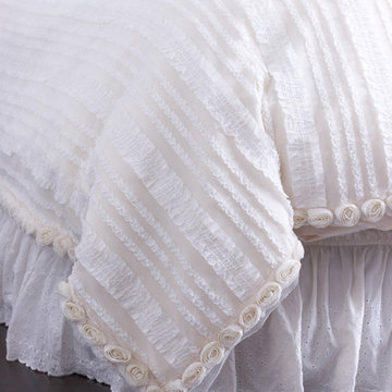 Cream Ruffled Duvet Cover With Rosette Trim