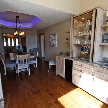 Rustic Dining Room/Wet Bar with Cherry Cappuccino Cabinets and Quartz Countertop