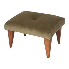 Tufted Suede Footstool, Olive