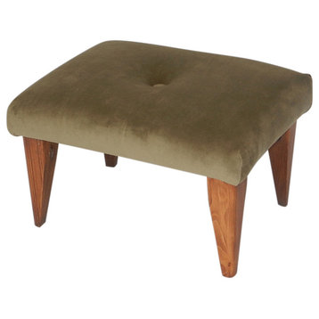 Tufted Suede Footstool, Olive