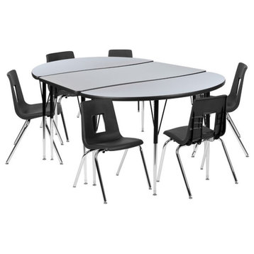 Flash Furniture 9 Piece 76" Oval Wave Wood Activity Table Set in Gray and Black