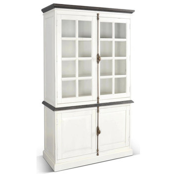 White Buffet and Hutch With Glass Doors