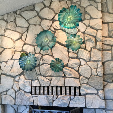 Hand blown Art Glass installed on Fireplace