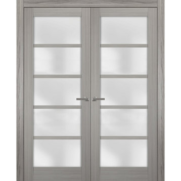 Solid French Double Doors 72 x 80 Frosted Glass, Quadro 4002 Grey Ash