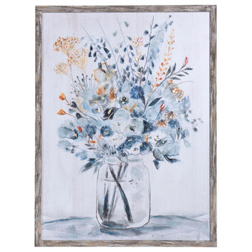 Flower Bouquet, a Glass Vase Print on Wood