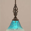 Toltec Lighting Elegante Mini Pendant, 7" Teal Crystal Glass