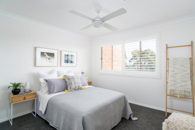 Inspiration for a mid-sized contemporary guest bedroom in Newcastle - Maitland with white walls.