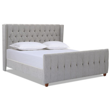 David Tufted Wingback Upholstered Bed, Silver Grey Polyester, King