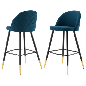 Bar Stool Chair Barstool, Set of 2, Fabric, Metal, Navy Blue, Modern, Bar Pub
