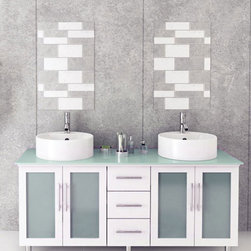 Abaco 59 inch Double Vessel Sink Bathroom Vanity White Porcelain Sinks - Bathroom Vanities And Sink Consoles