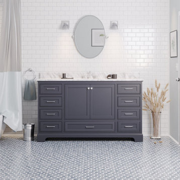 Harper 60" Bathroom Vanity, Marine Gray, Carrara Marble, Single