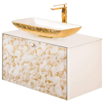 Vya Luxury Murano Glass Single Bathroom Vanity 32", White