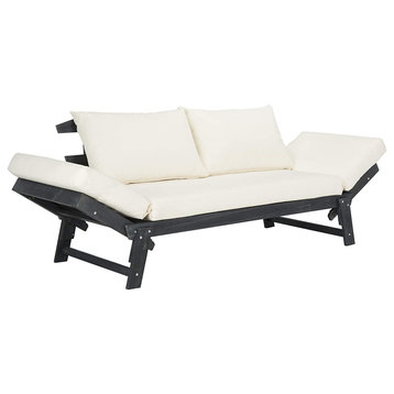 Outdoor Sofa/Daybed, Acacia Wood Frame and Cushioned Seat, Dark Slate Gray/Beige