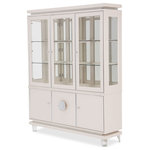 Michael Amini - Glimmering Heights China Cabinet - Ivory - The Glimmering Heights China Cabinet features a stainless steel medallion as the focal design element, with crushed crystallized facets. Doors are framed with stainless steel and the piece is fully upholstered with high quality textured vinyl in ivory.