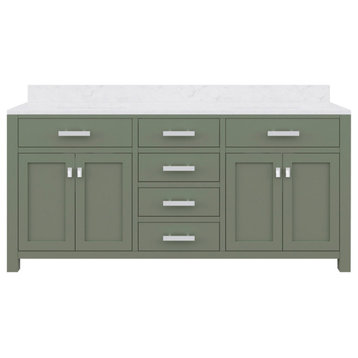 Madison 72 In. Carrara White Marble Countertop Vanity in Glacial Green
