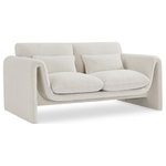 Meridian Furniture - Stylus Boucle Fabric Upholstered Loveseat, Cream - Impress family and guests alike with this Stylus boucle fabric loveseat. This modish loveseat oozes contemporary panache with its curved arms and unexpected design elements. Thickly padded seat and back cushions cradle your body in supportive comfort while the rich cream boucle fabric caresses the skin and leaves you feeling relax and recharged. A wood frame ensures that the chair withstands the rigors of daily use without losing its lovely yet contemporary look.