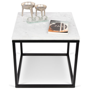 Tema Prairie 20X20 Marble End Table, White Marble Top_black Steel Legs